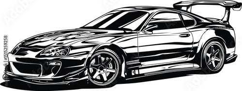 Black luxury sports car vehicle,  white and back  sleek vector illustration 