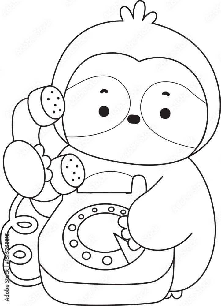 Obraz premium Outline of Cute sloth vector icon. Coloring book of Funny baby sloth animal.
