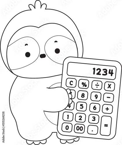 Outline of Cute sloth vector icon. Coloring book of Funny baby sloth animal.