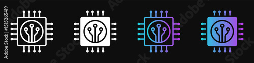 Vector illustration of a quantum computer chip icon in gradient style.