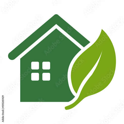 Vector illustration of eco house with green leaf sustainable icon.