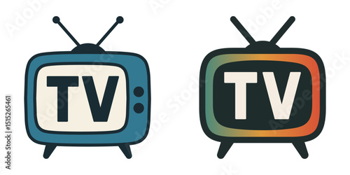 Vector illustration of retro TV icons with antenna and screen.