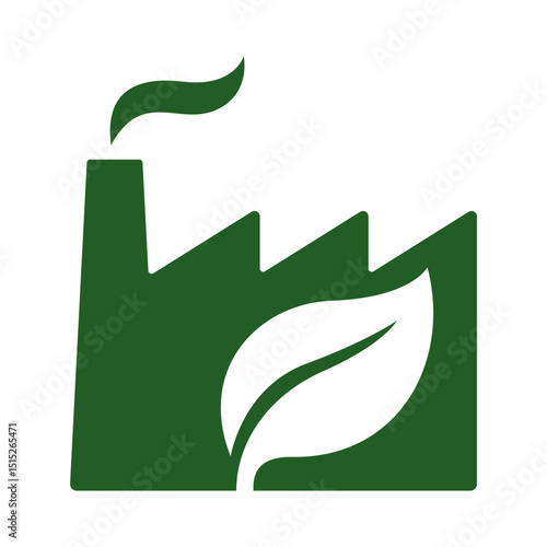 Vector illustration of eco factory with leaf symbol sustainable icon.