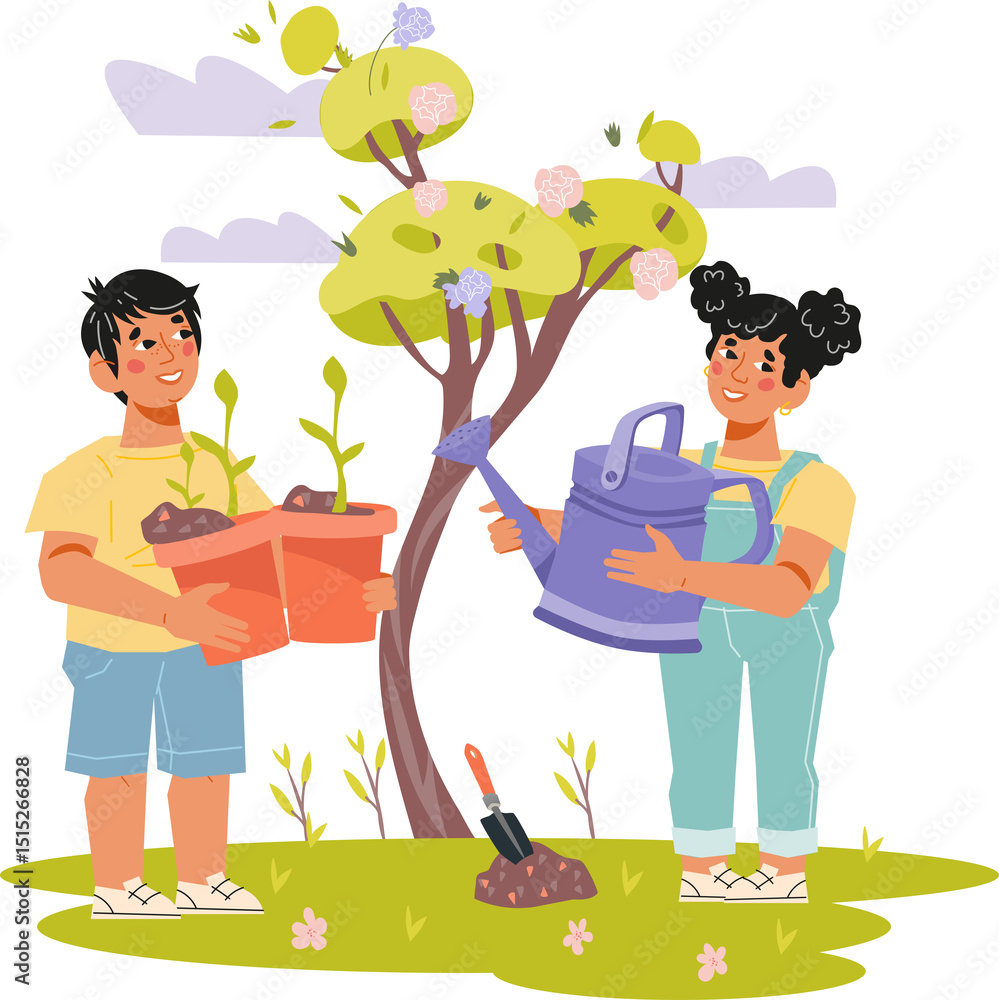 Φωτογραφία Teaching children of gardening by planting trees together