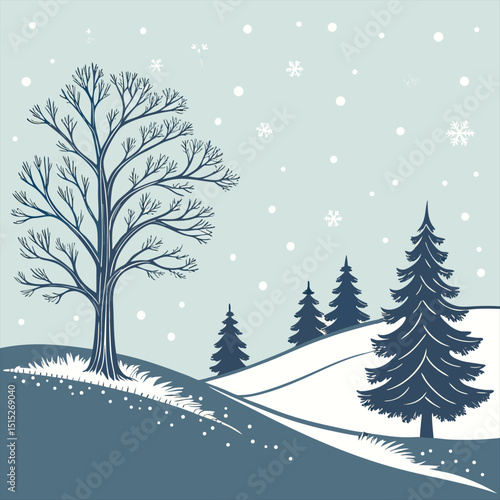  snow fall winter landscape with trees