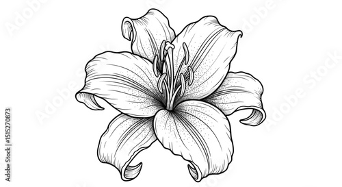 Elegant Lily Blossom: An artful portrayal of a lily, rendered in an intricate sketch, highlighting its delicate petals and graceful form, capturing its timeless charm.