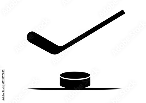 Hockey stick and puck in simple black and white icon style