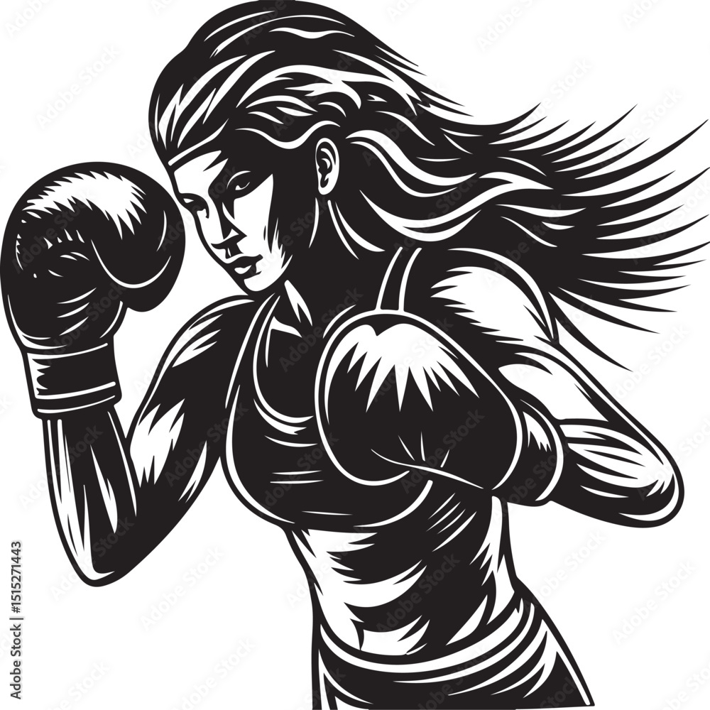 Obraz premium female boxer silhouettes vector graphic design, boxer transparent background