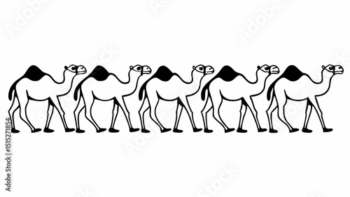 Line art camels walking in a row