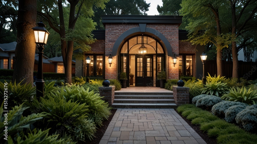 Fototapeta premium Elegant home entrance at twilight