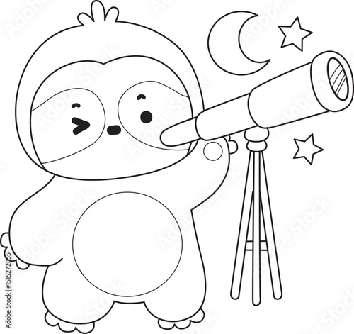 Coloring pages of Funny baby sloth animal series stock illustration. 