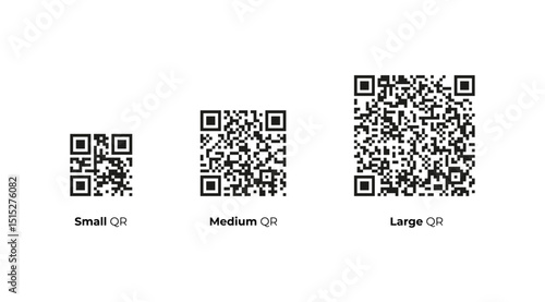 QR code layout in small, medium, and large sizes.