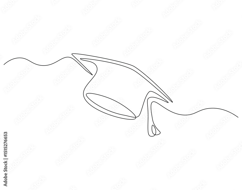 Fototapeta premium Graduation hat continuous line. Continuous one line drawing of graduation cap. Graduation, celebration, achivement concept. Single line drawing