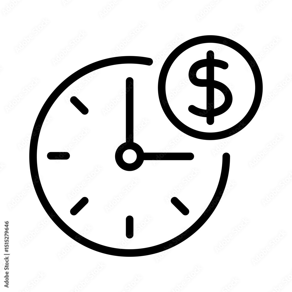 Time money outline icon. Time management icon isolated on white background. Transparent background, minimalist symbol. Vector images Time money outline icon. Time management icon isolated on white background. Transparent background, minimalist symbol. Vector images