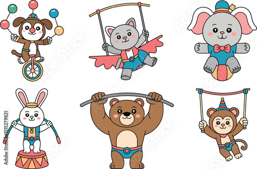 Cartoon Circus Animals Performing on Background Vector Illustration for Children's Entertainment and Themed Events