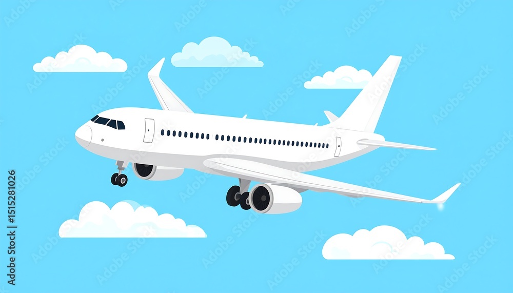 Airplane Flying Blue Sky Clouds. Airplane Flying Blue Sky Clouds.