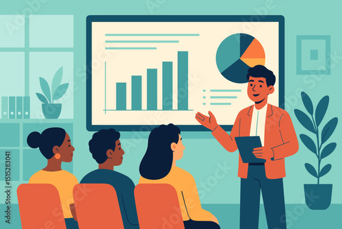 Business presentation with speaker and audience in office