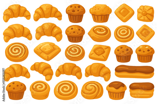 Illustrated collection of assorted baked goods and pastries