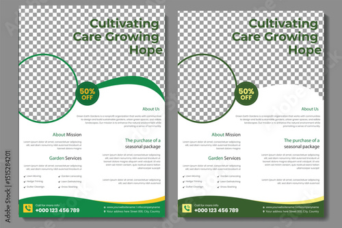 lawn & garden flyer design template landscaping services Tree and gardening service poster leaflet design. lawnmower flyer. Lawn care social media post promotion template design