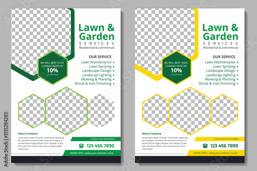 lawn & garden flyer design template landscaping services Tree and gardening service poster leaflet design. lawnmower flyer. Lawn care social media post promotion template design
