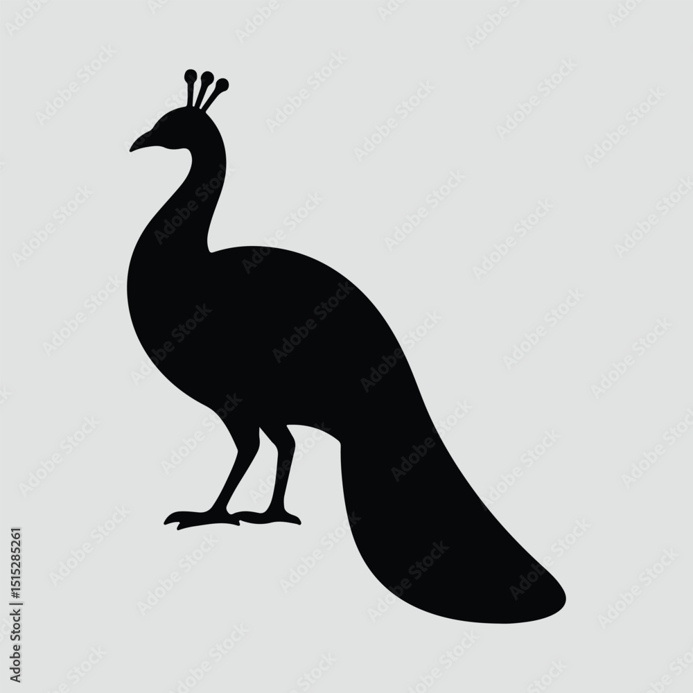 Elegant peacock silhouette vector with closed tail feathers Vector Illustration Elegant peacock silhouette vector with closed tail feathers Vector Illustration