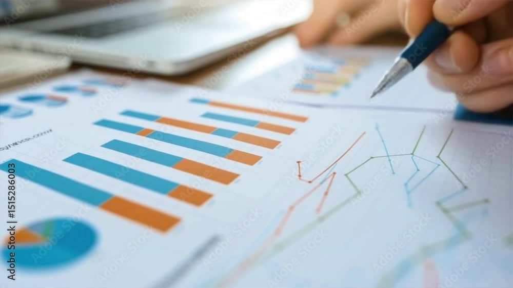 An engaged professional analyzes financial graphs and charts while working on a laptop in an office environment. An engaged professional analyzes financial graphs and charts while working on a laptop in an office environment.