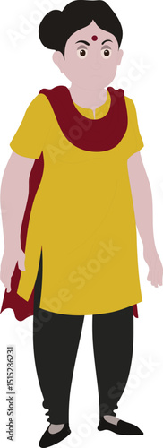 Indian Woman Cartoon Vector Character – Traditional Female in Salwar Kameez for Animation, Cultural Projects, Explainer Videos, Mascot Design, Storytelling, and Educational Illustrations

