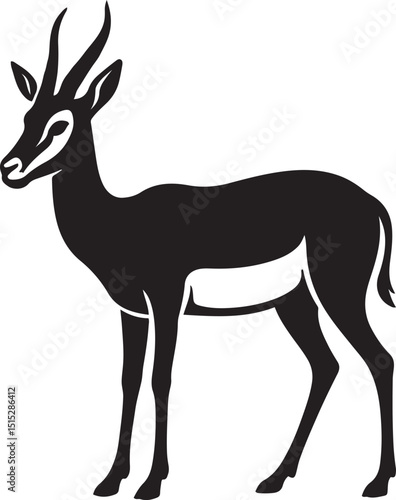 Springbok silhouette black and white style, Antelope figure minimalist wild animal