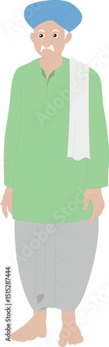 Cartoon Vector of Elderly Indian Village Man in Traditional Kurta Dhoti and Turban | Desi Cultural Character for Animation, Explainer Videos, 2D Game Assets, and Story Scenes

