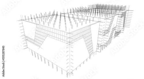 Architecture building 3d rendering. Concept sketch.