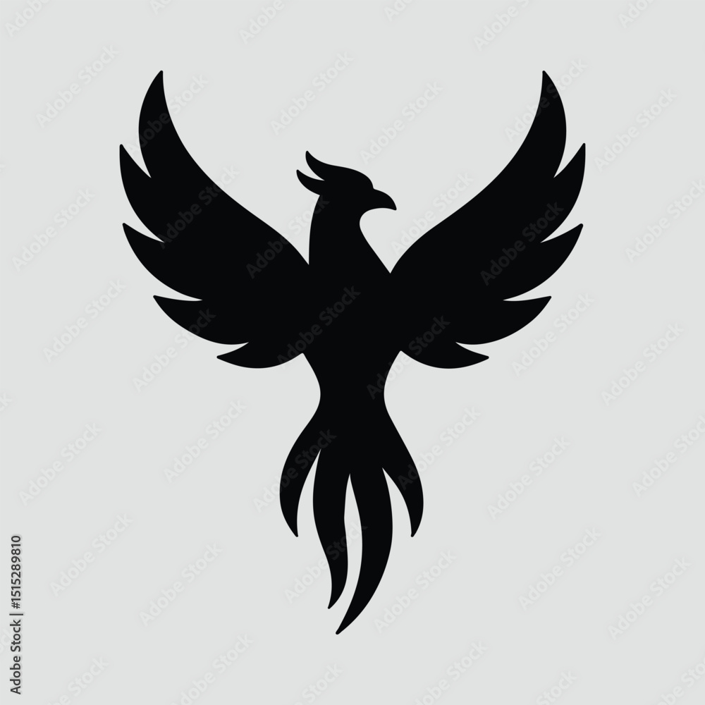 Obraz premium Phoenix rising minimalist silhouette flat black artwork Vector Illustration
