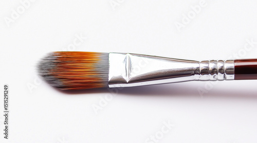 The image features a paint brush lying on a clean white background.
