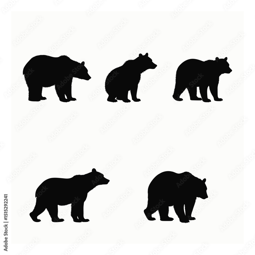 Fototapeta premium Black bear silhouettes set wildlife animal icons