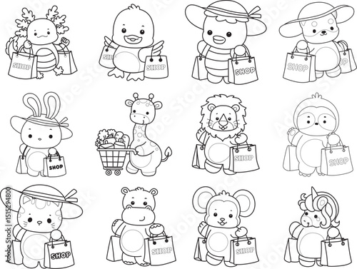 Outline of Cute wild animal vector icon. Lineart of Fluffy pet stickers.