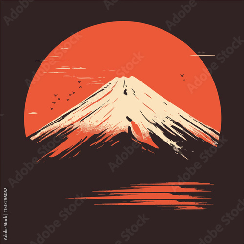 Mount Fuji at Sunset Minimalist Japanese Landscape Illustration