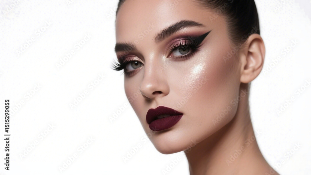 Fototapeta premium Stunning Makeup Look Dramatic Eyeshadow and Bold Lip