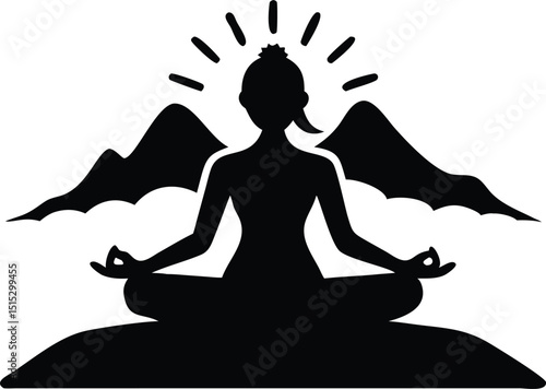 Woman in Yoga Pose at Sunrise Silhouette