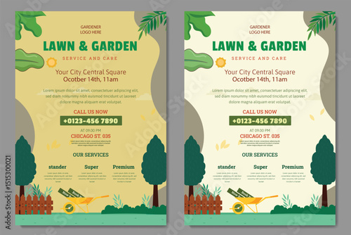 lawn & garden flyer design template landscaping services Tree and gardening service poster leaflet design. lawnmower flyer. Lawn care social media post promotion template design