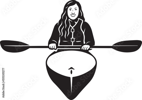 Woman kayaking joyful silhouette scene, Female paddler outdoor recreation style