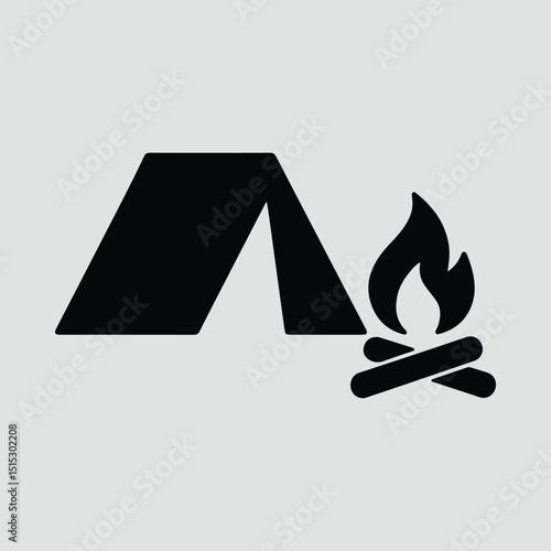 Tent campfire silhouette design bold adventure concept Vector Illustration