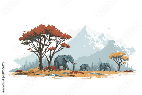 Illustration of Himalayan Wildlife Ecosystem isolated
