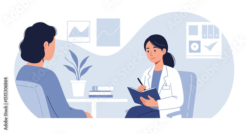 Doctor consulting with patient in modern office during appointment  