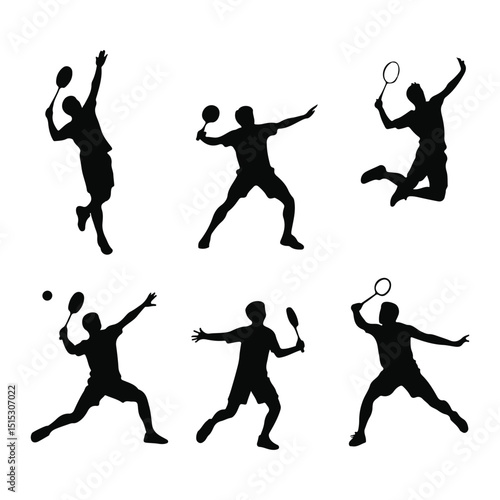 Badminton players action silhouettes sport competition