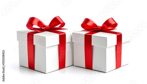 Two White Gifts with Red Ribbons.
