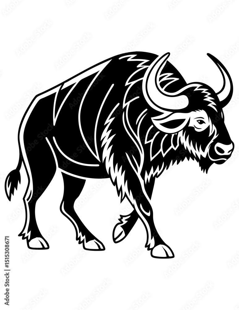 Fototapeta premium Buffalo Linocut Images, Stock and Simple Silhouette Illustrations, & Black Vector