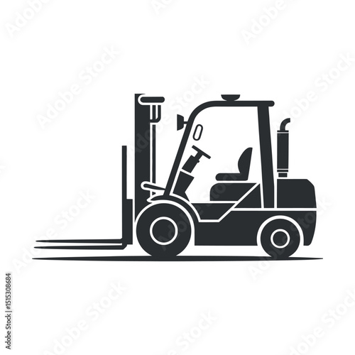 Monochrome Icon Illustration of a Forklift Truck for Warehouse or Construction Site Representing Industrial Equipment and Material Handling with a Clean Vector Design