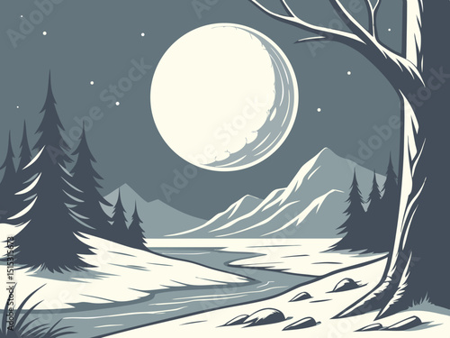 A massive white dwarf star illuminates a frozen alien world, casting stark light over its snow-covered, eternal winter landscape.