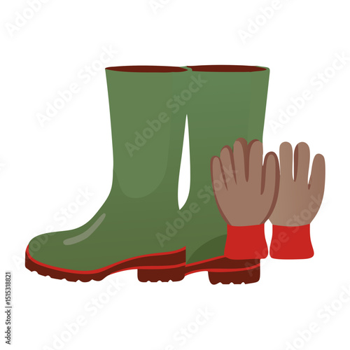 Vector of a pair of rubber boots and gardening gloves
