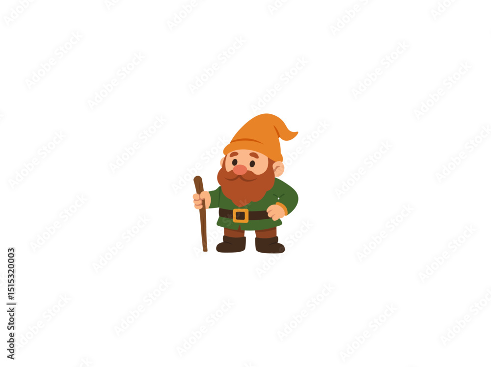Vector illustration of a cartoon gnome with a staff in his hands Vector illustration of a cartoon gnome with a staff in his hands