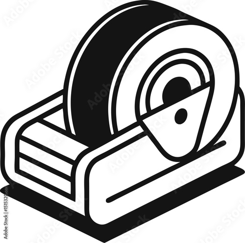 Tape dispenser vector line art icon black and white , white background